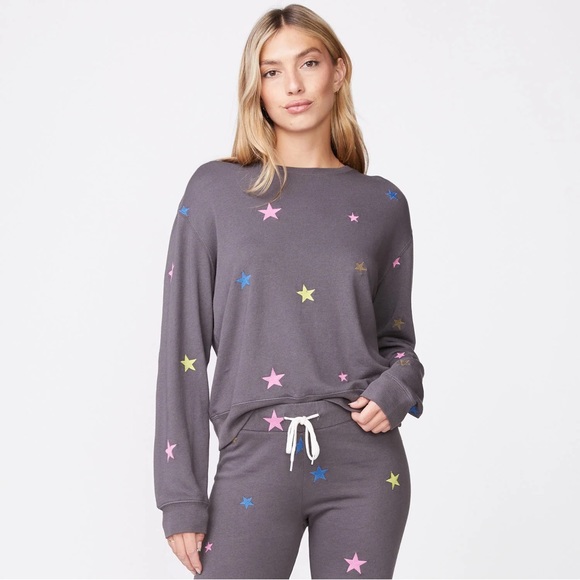Monrow Embroidered Color Stars Boyfriend Sweatshirt - Picture 1 of 12